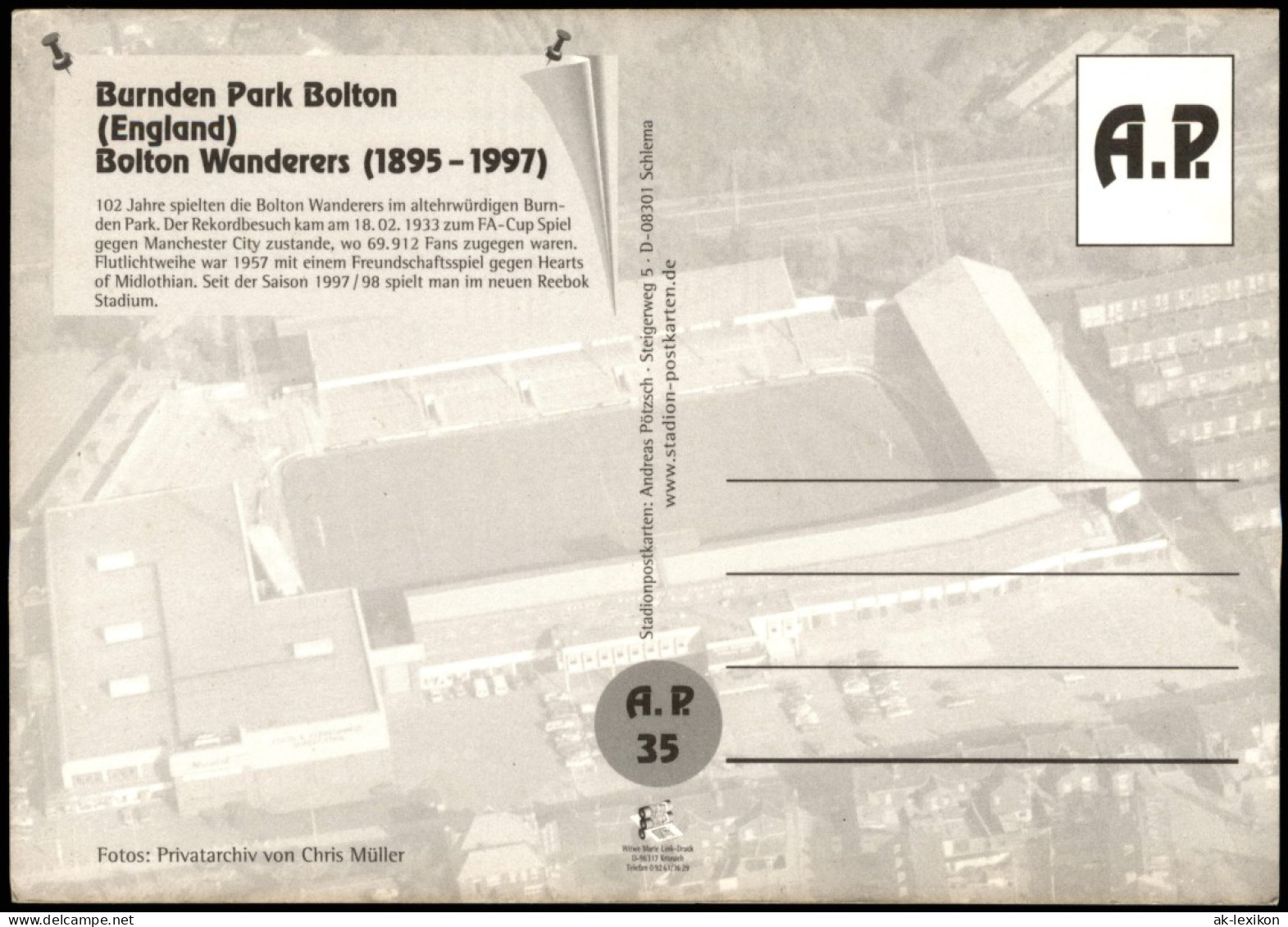 Burnden Park Bolton (England) Wanderers Fussball Football Stadium 1997 - Football