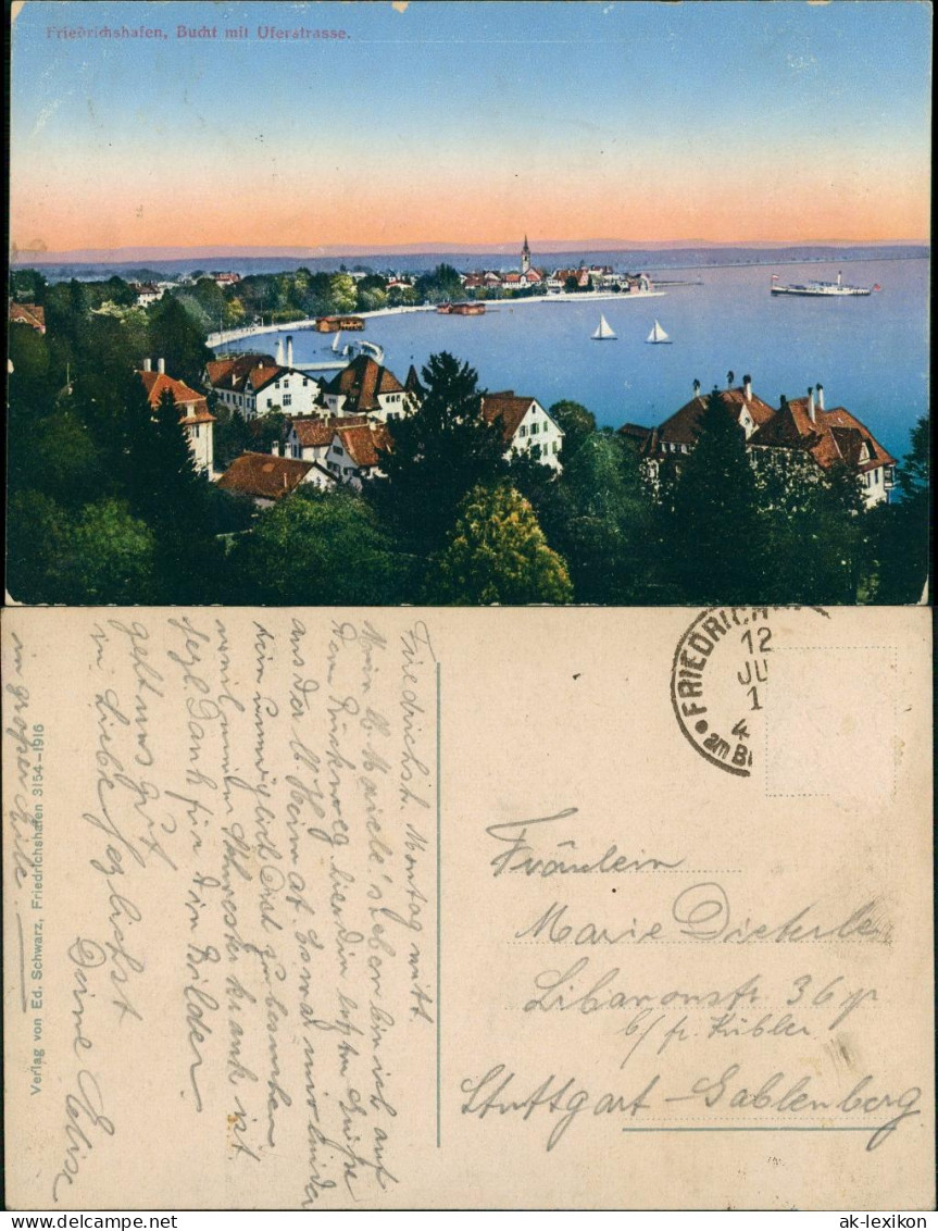 Ansichtskarte Friedrichshafen Bucht Mit Uferstrasse 1915 - Friedrichshafen