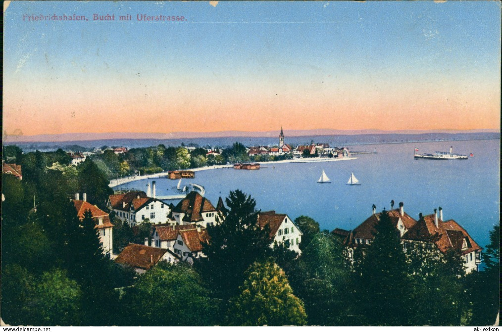 Ansichtskarte Friedrichshafen Bucht Mit Uferstrasse 1915 - Friedrichshafen