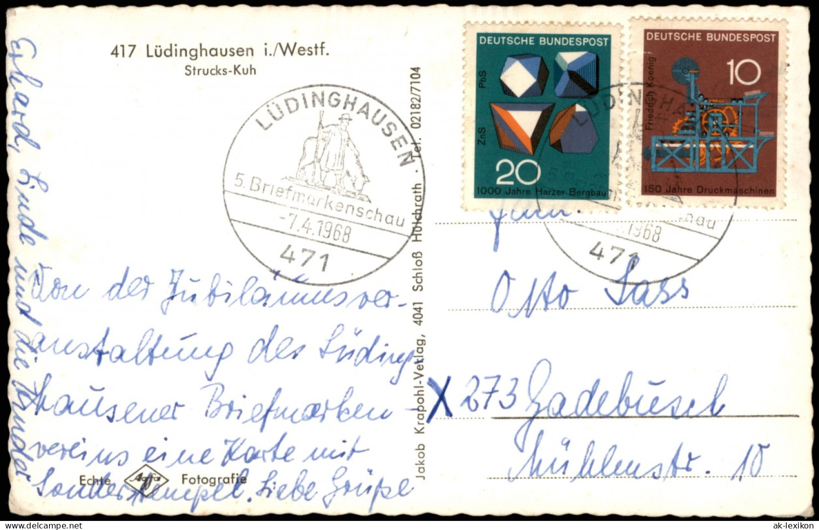 Lüdinghausen Partie  Strucks-Kuh 1968 Sonderstempel Der 5. Briefmarkenschau - Lüdinghausen