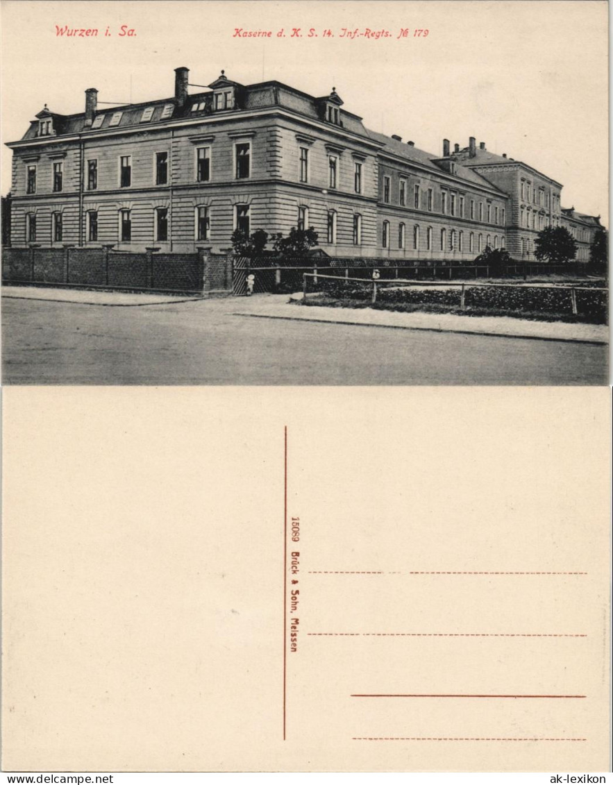 Ansichtskarte Wurzen Kaserne D. K. S. 14. Inf.-Regts. No 179 1913 - Wurzen