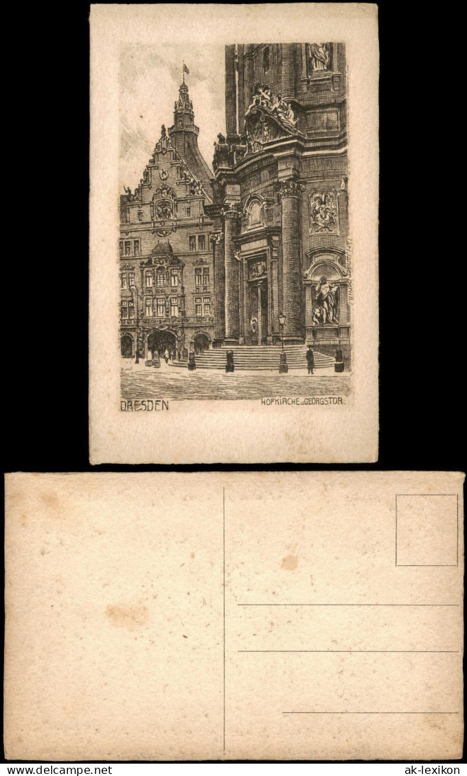 Innere Altstadt-Dresden Hofkirche, Georgstor - Künstlerkarte 1928 - Dresden