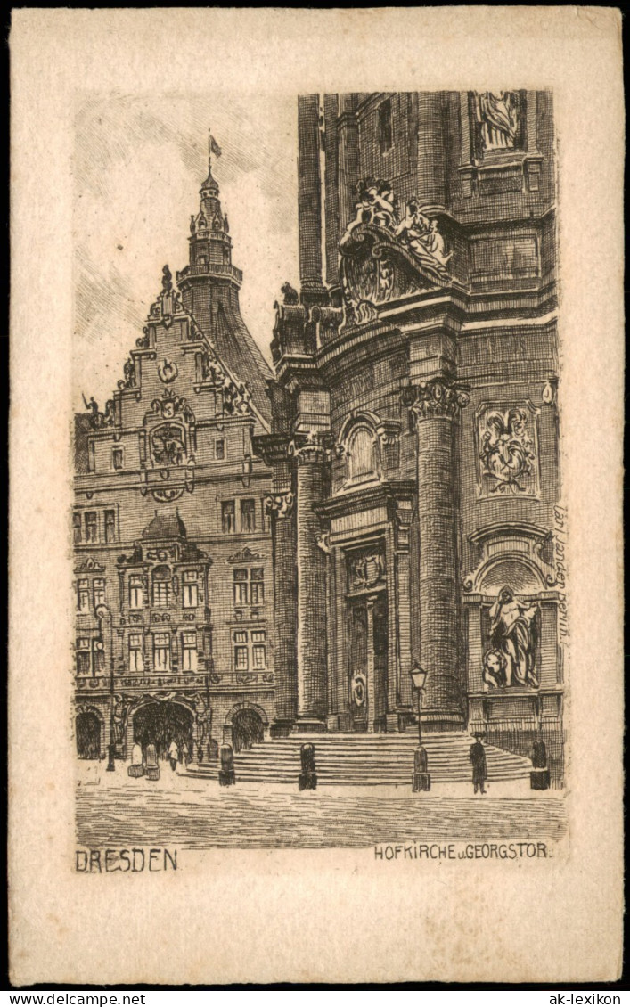 Innere Altstadt-Dresden Hofkirche, Georgstor - Künstlerkarte 1928 - Dresden