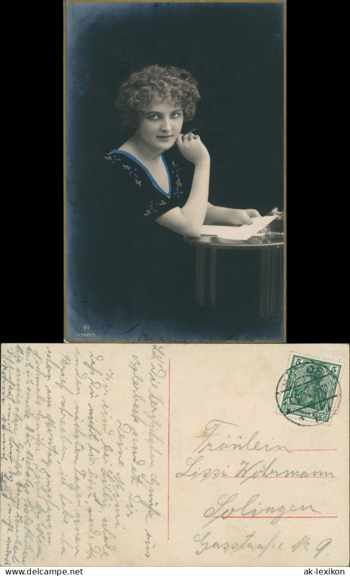 Ansichtskarte  Fotokunst, Hübsche Frau Beim Brief-Schreiben 1914 - Personen