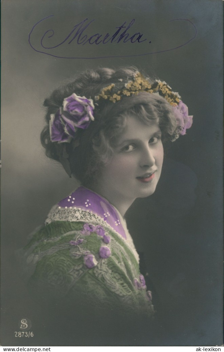 Frühe Fotokunst Frauen Bildnis "Martha", Teilkolorierte AK 1910 - People