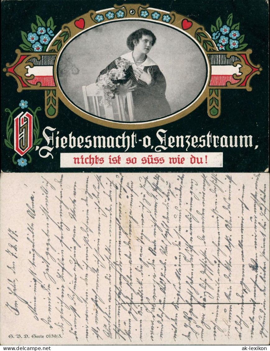 Ansichtskarte  Liebe Frau Goldornament Liebesmacht O Lenzestraum 1913 - Coppie