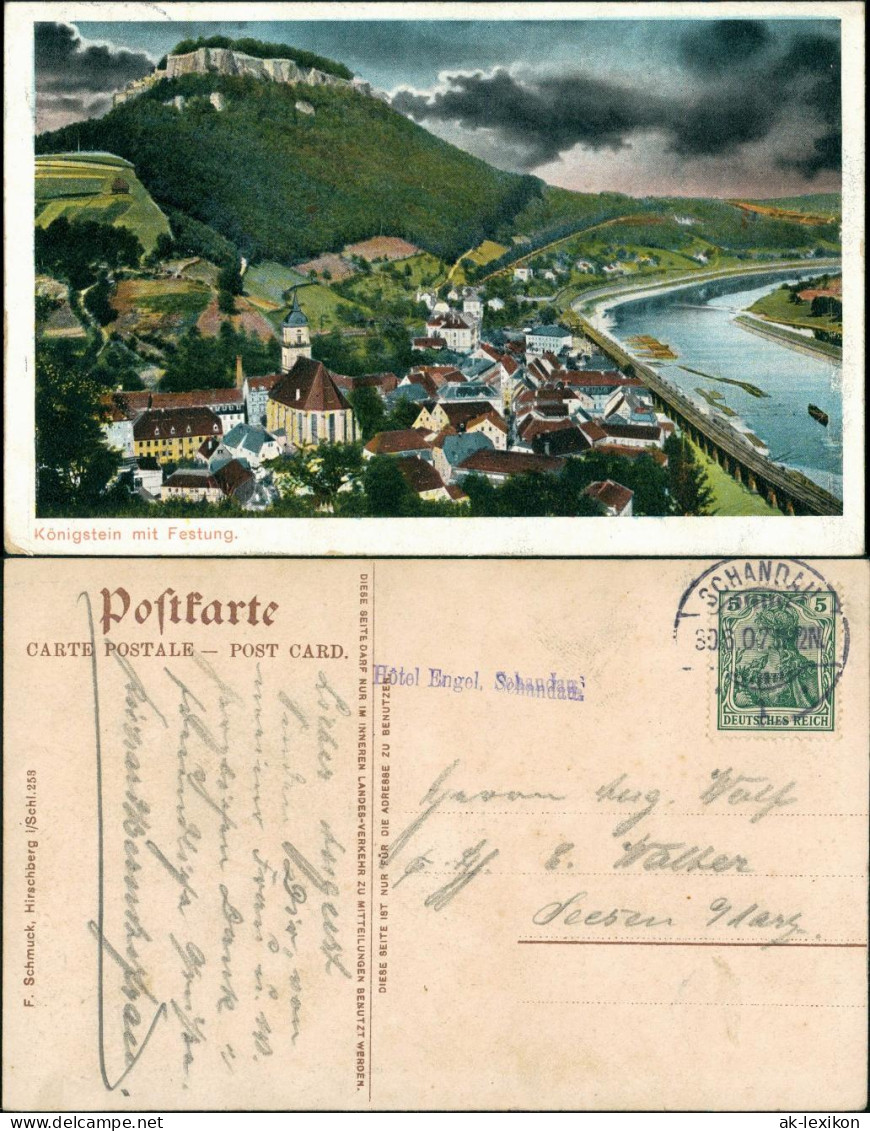 Ansichtskarte Königstein (Sächsische Schweiz) Totale - Gewitterstimmung 1907 - Königstein (Sächs. Schw.)