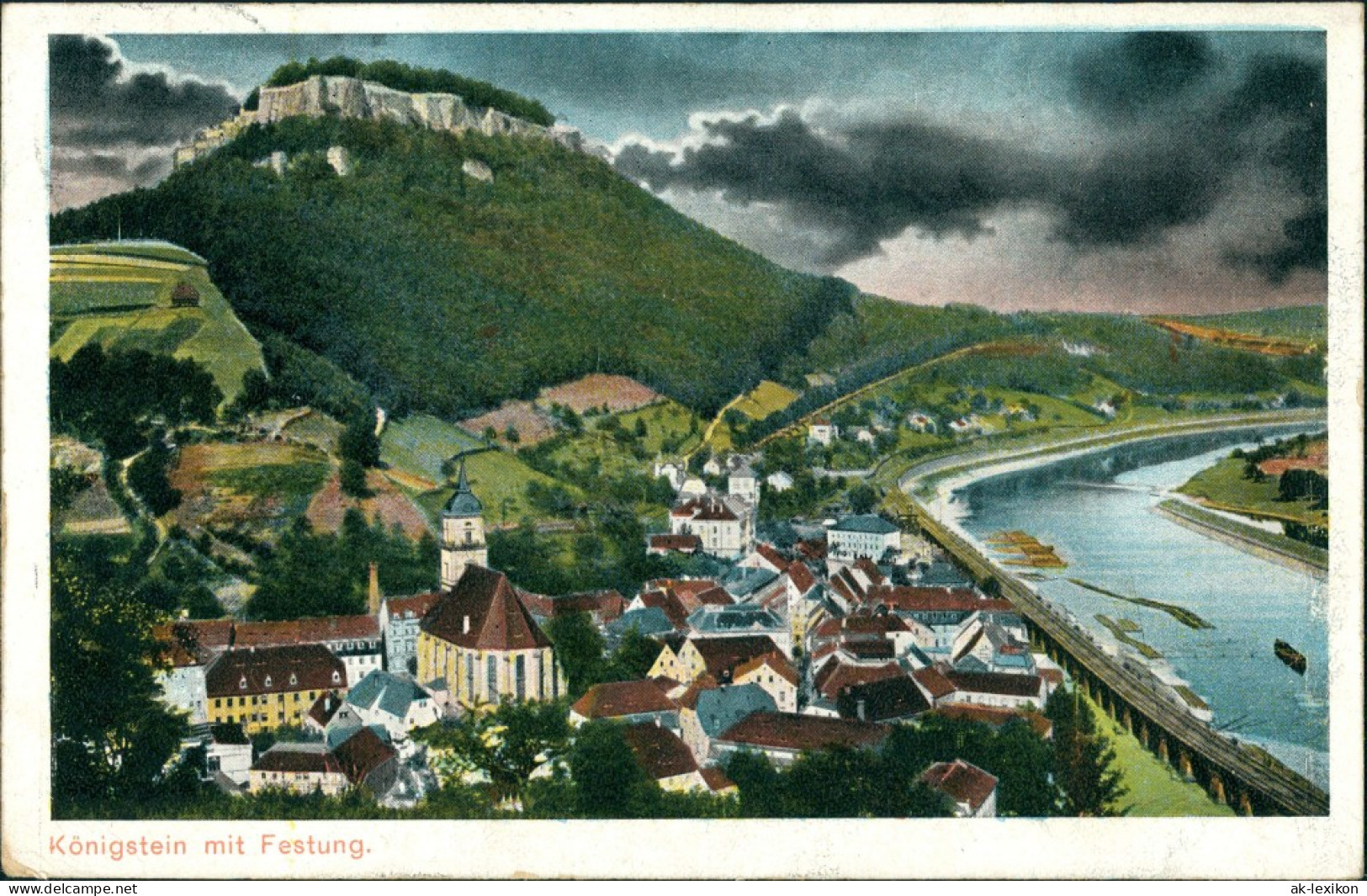 Ansichtskarte Königstein (Sächsische Schweiz) Totale - Gewitterstimmung 1907 - Königstein (Sächs. Schw.)