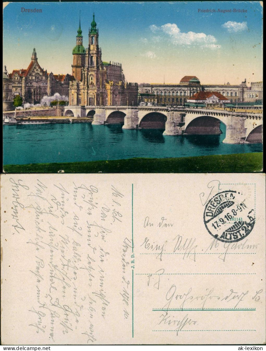 Innere Altstadt-Dresden Augustusbrücke, Dampfer Gel. Feldpost 1916 - Dresden