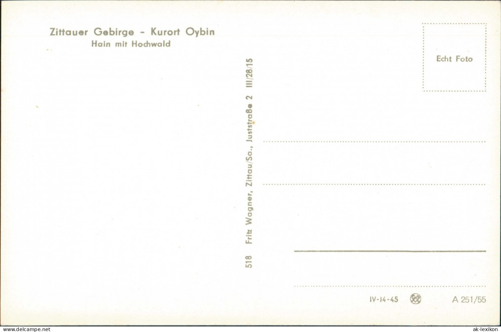 Ansichtskarte Hain-Oybin Stadt Hochwald 1955 - Oybin