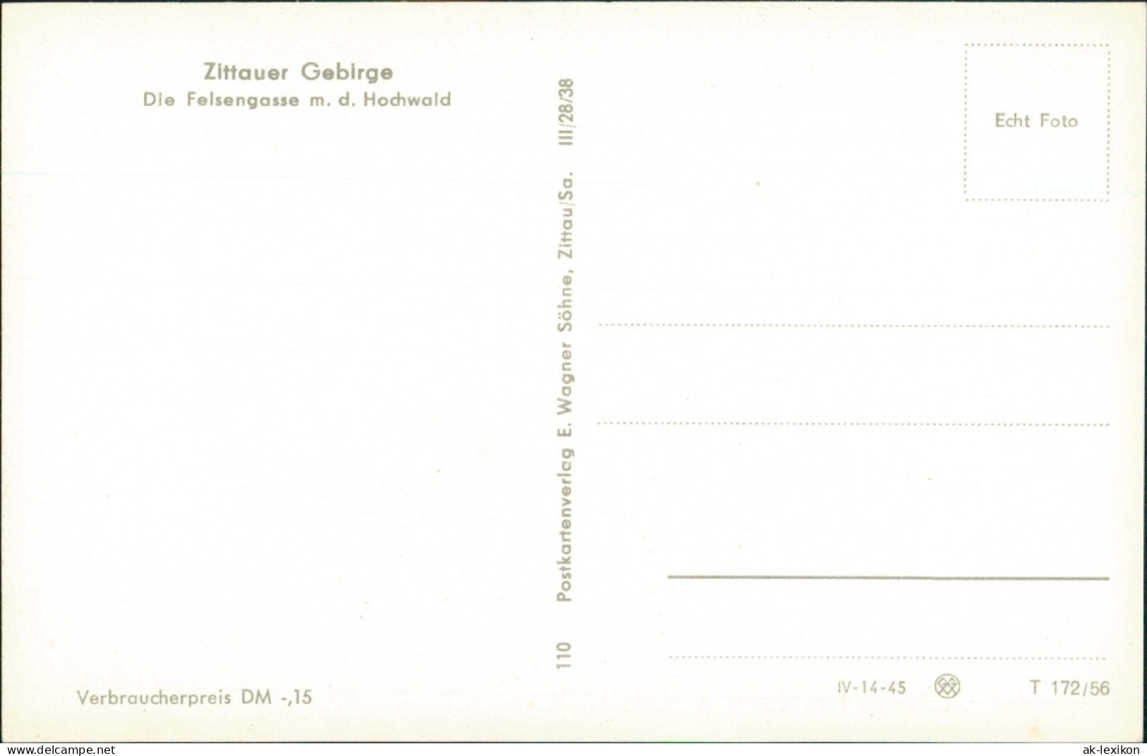 Ansichtskarte Zittau DDR Postkarte Felsen-Gasse M.d. Hochwald 1956 - Zittau