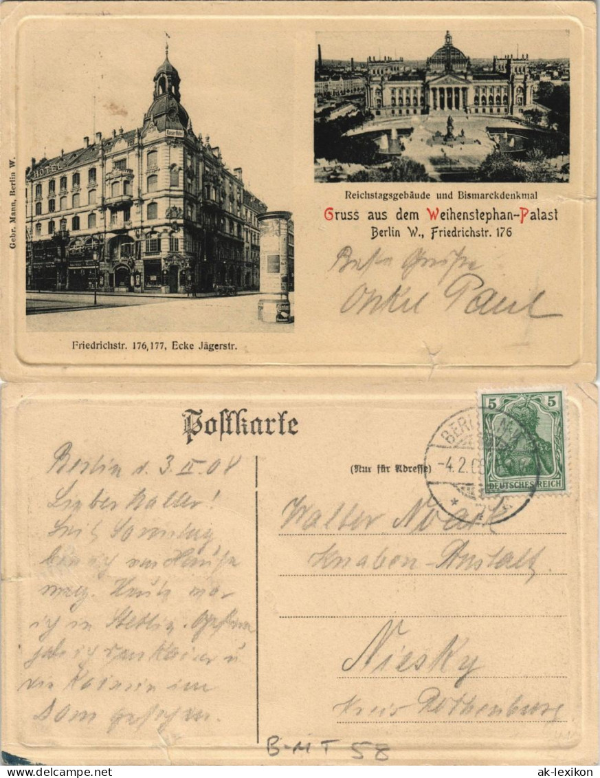 Ansichtskarte Mitte-Berlin Friedrichstraße Weihenstephan-Palast 1908 - Mitte