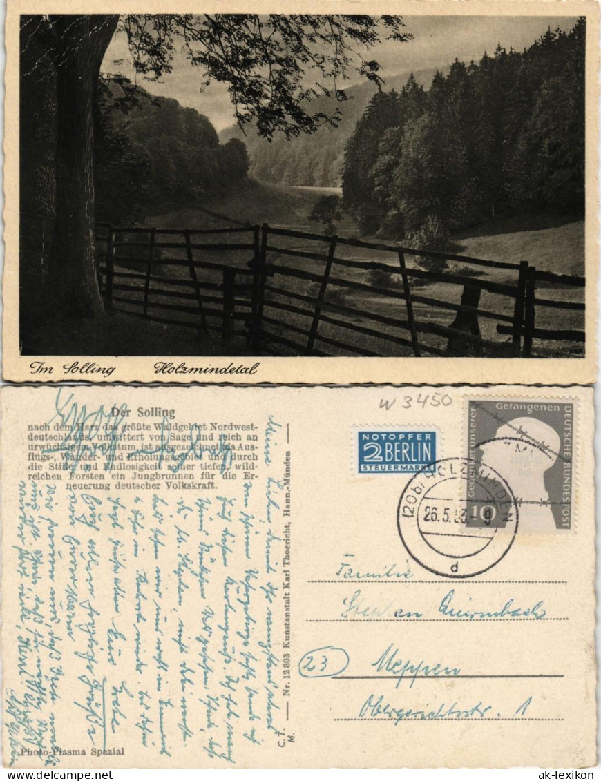 Holzminden Umland-Ansicht Holzmindetal Im Solling 1953  Stempel HOLZMINDEN - Holzminden