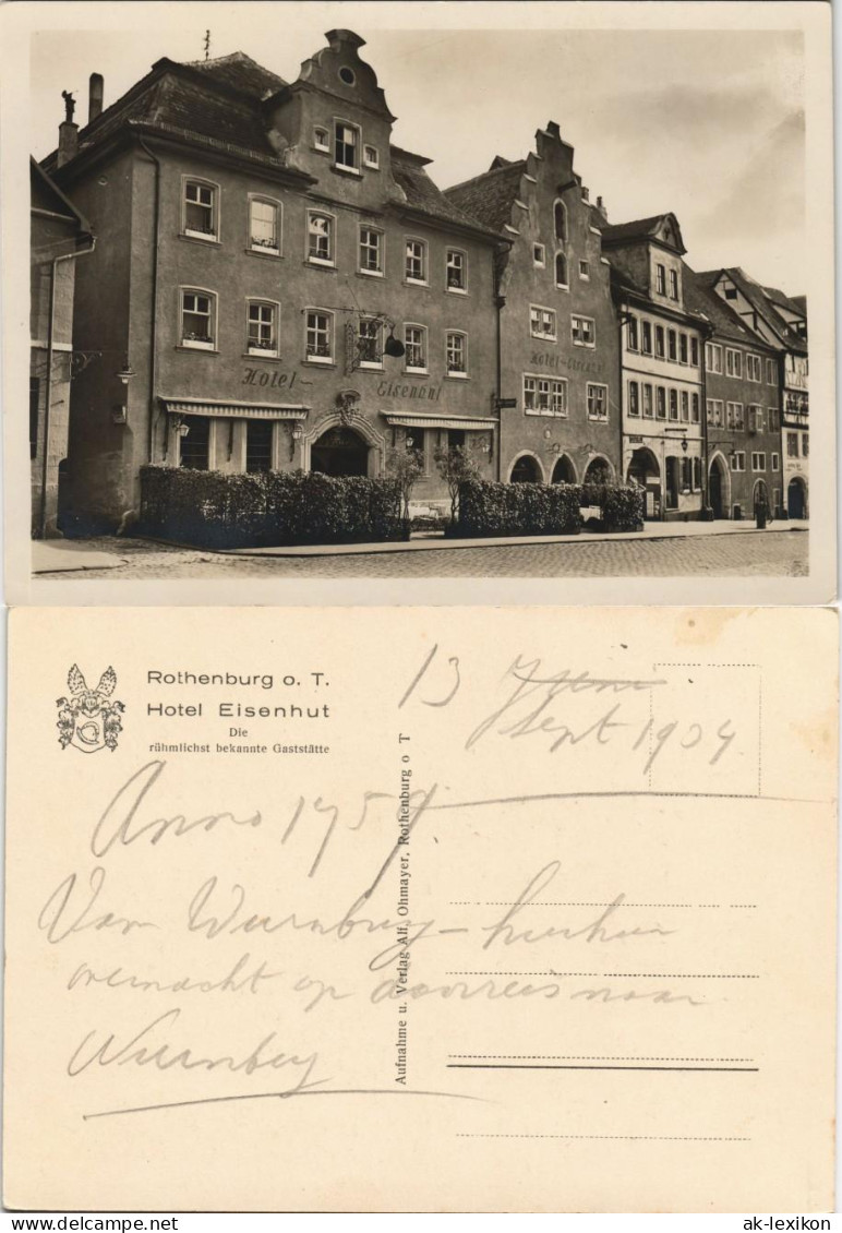 Ansichtskarte Rothenburg Ob Der Tauber Hotel Eisenhut Strassen Ansicht 1940 - Rothenburg O. D. Tauber