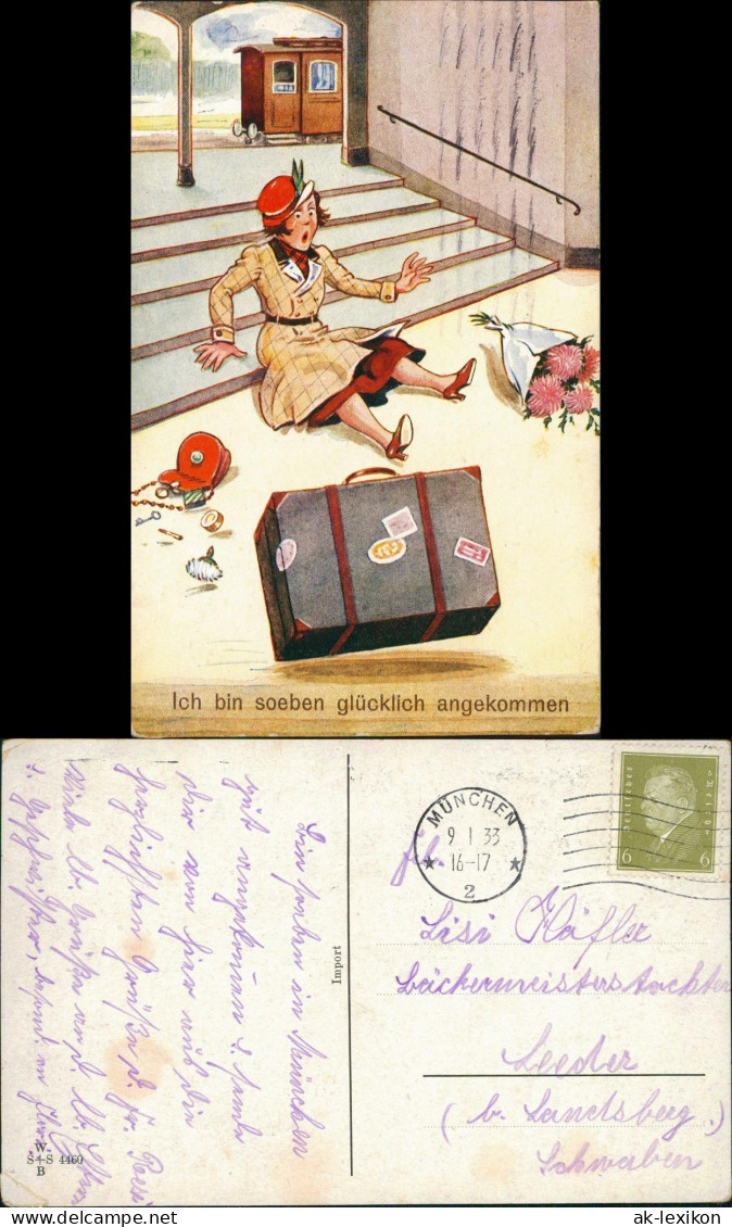 Ansichtskarte  Scherzkarte Frau Ich Bin Soeben Glücklich Angekommen 1933 - Humour