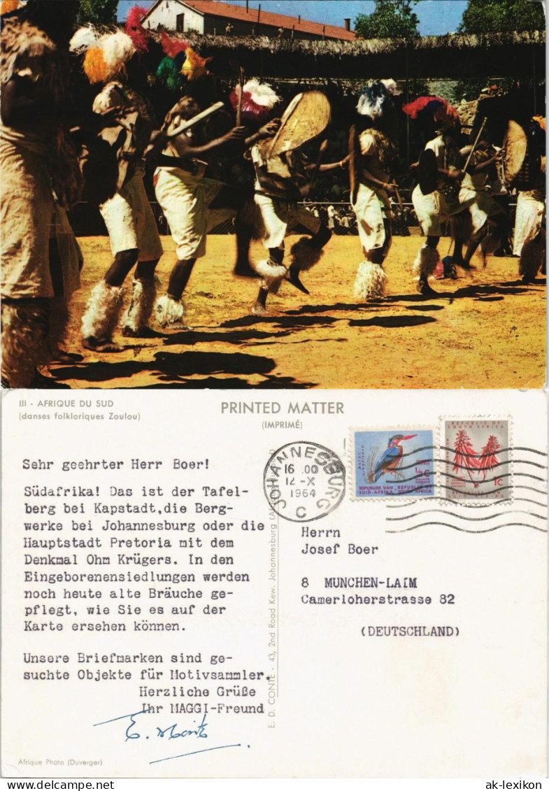 Südafrika   Zoulou, Tanz ZULU Stamm, Native Dance 1964   Stempel Johannesburg - Zuid-Afrika