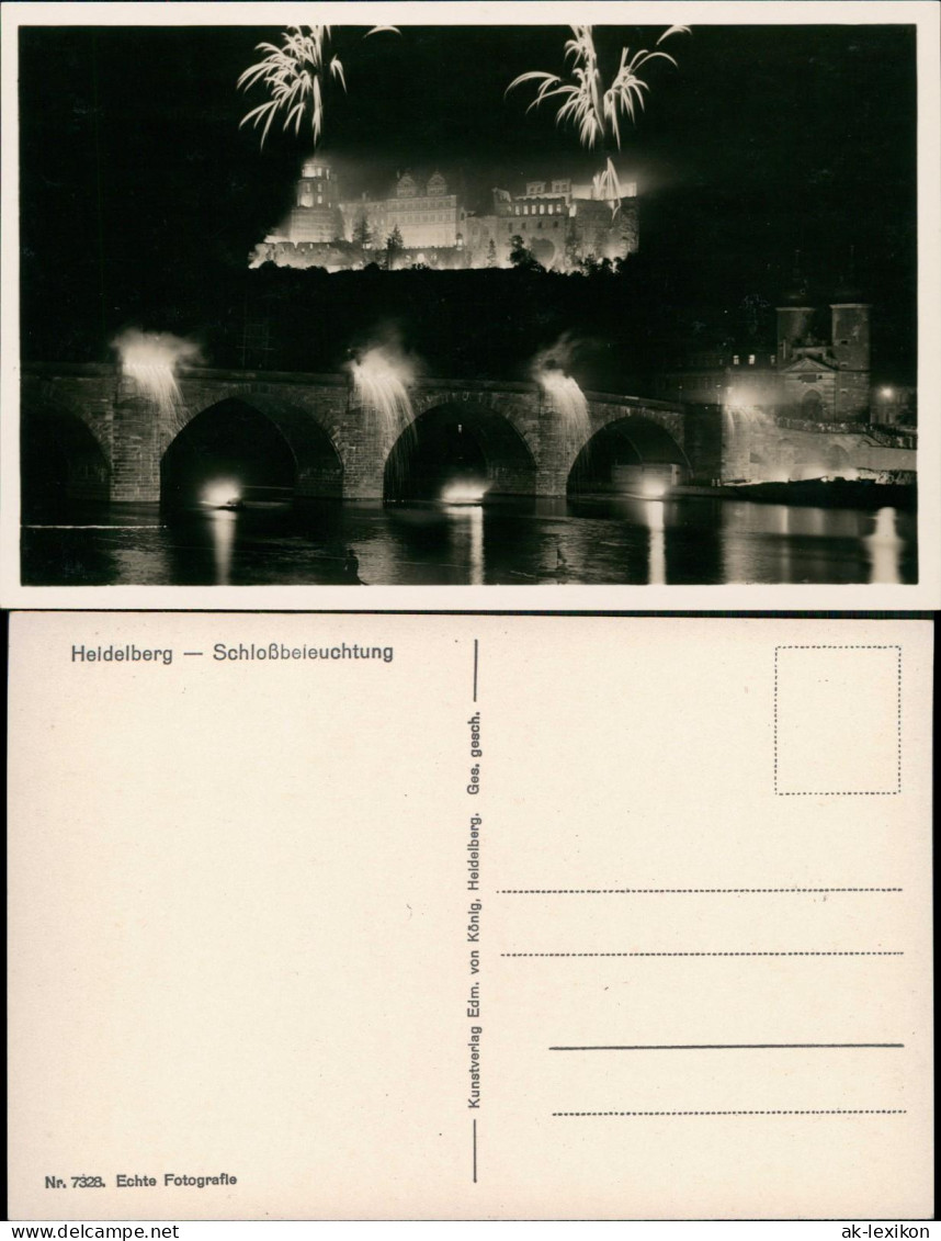 Ansichtskarte Heidelberg Heidelberger Schloss U. Brücke Bei Beleuchtung 1930 - Heidelberg