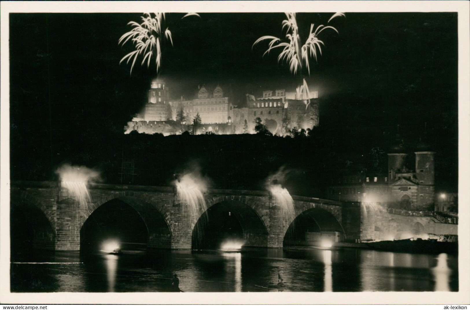 Ansichtskarte Heidelberg Heidelberger Schloss U. Brücke Bei Beleuchtung 1930 - Heidelberg