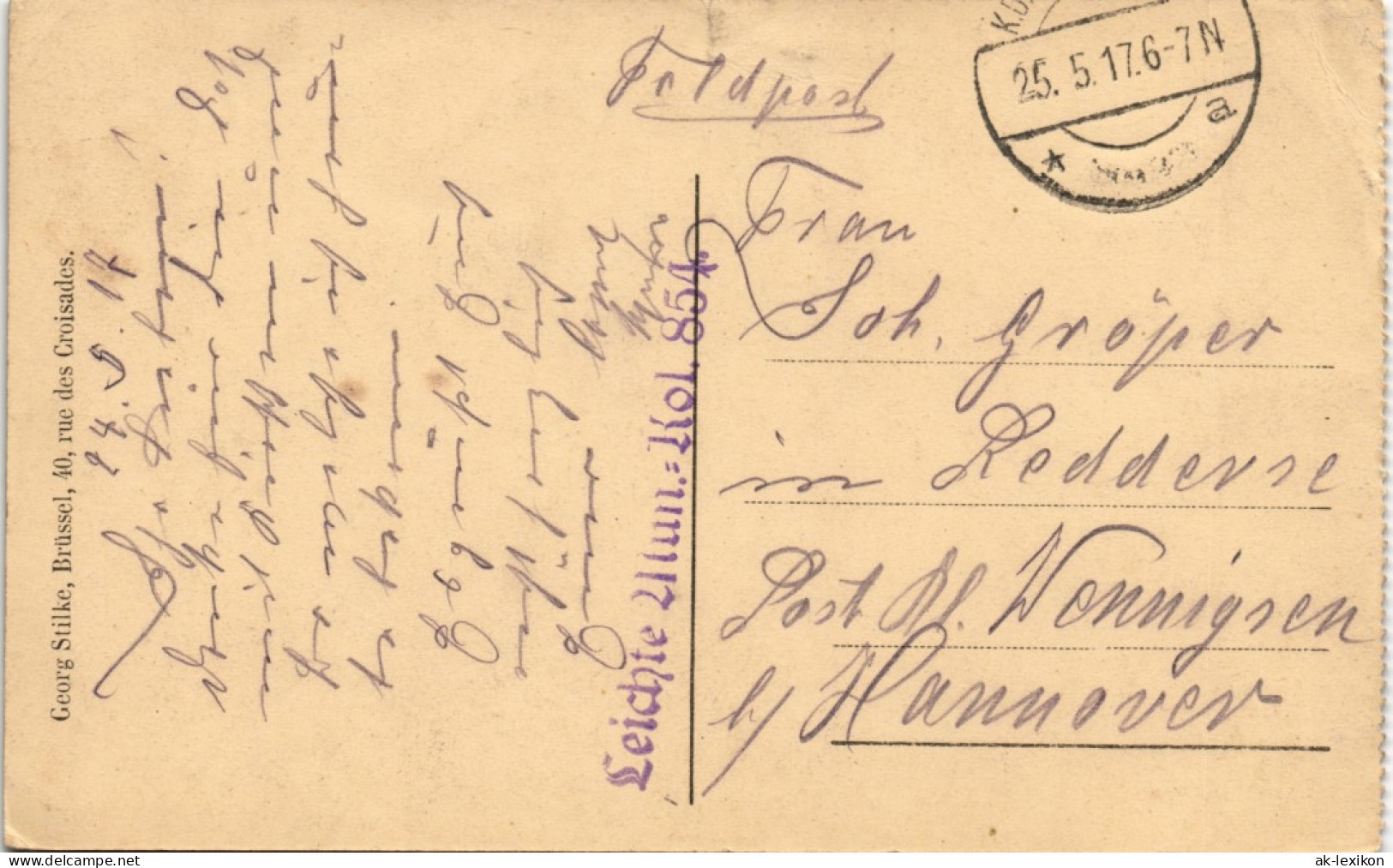 Ansichtskarte  Stadt Gel. Feldpost Stempel Leichte Mun. Kol. 864 1915 - Guerre 1914-18