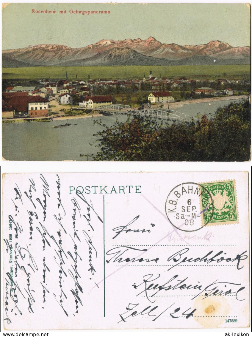 Ansichtskarte Rosenheim Panorama-Ansicht Mit Gebirgspanorama 1908 - Rosenheim