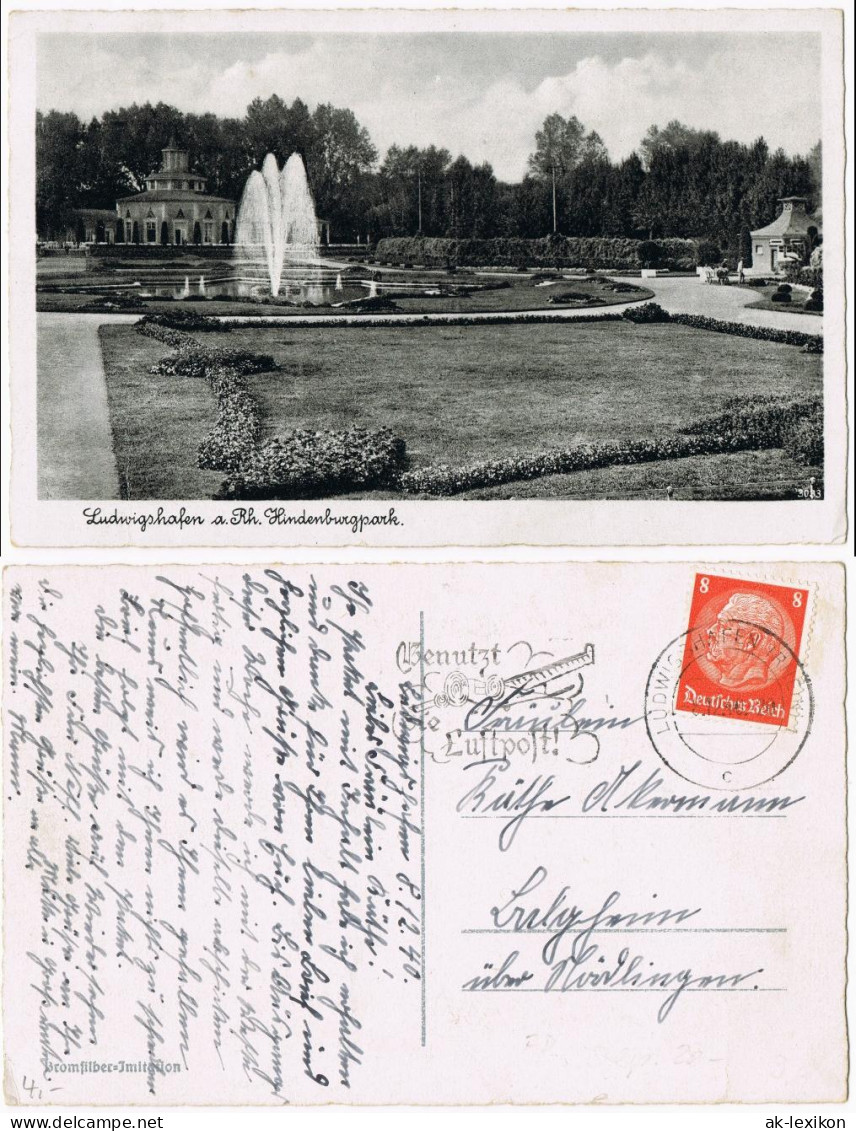 Ansichtskarte Ludwigshafen Hindenburg-Park, Wasserspiele Wasserkunst 1940 - Ludwigshafen