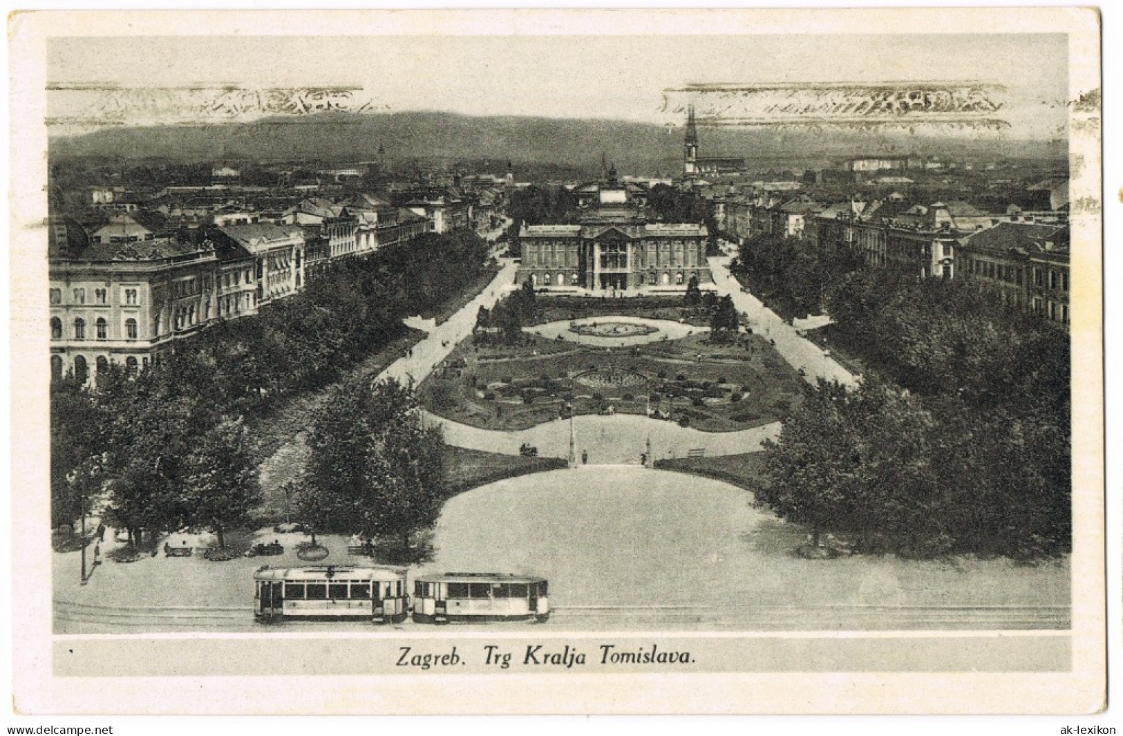 Zagreb Trg Kralja Tomislava, Tram Straßenbahn, Stadt-Panorama 1950 - Kroatien