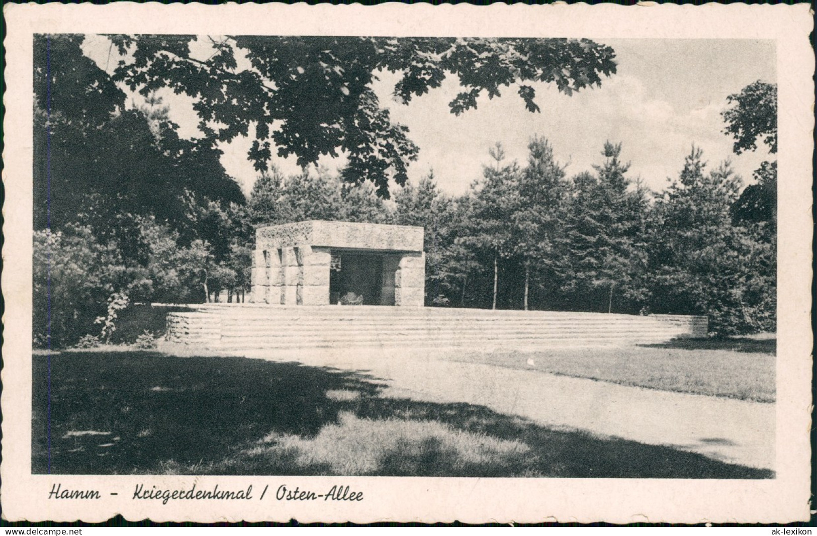 Ansichtskarte Hamm (Westfalen) Kriegerdenkmal / Osten-Allee 1938 - Hamm