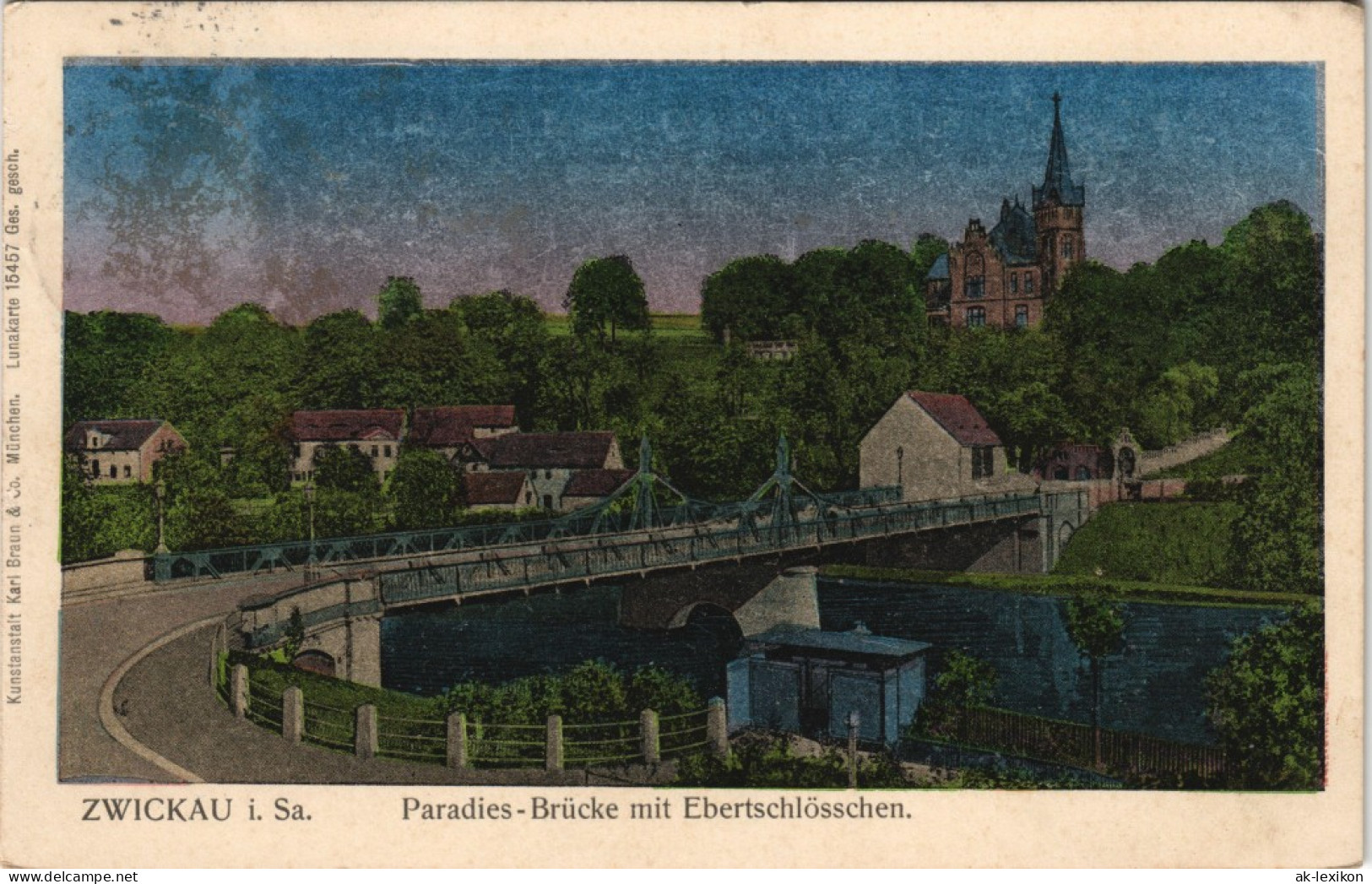 Zwickau Paradies - Brücke Mit Ebertschlösschen.Lunakarte 1909 Luna - Zwickau