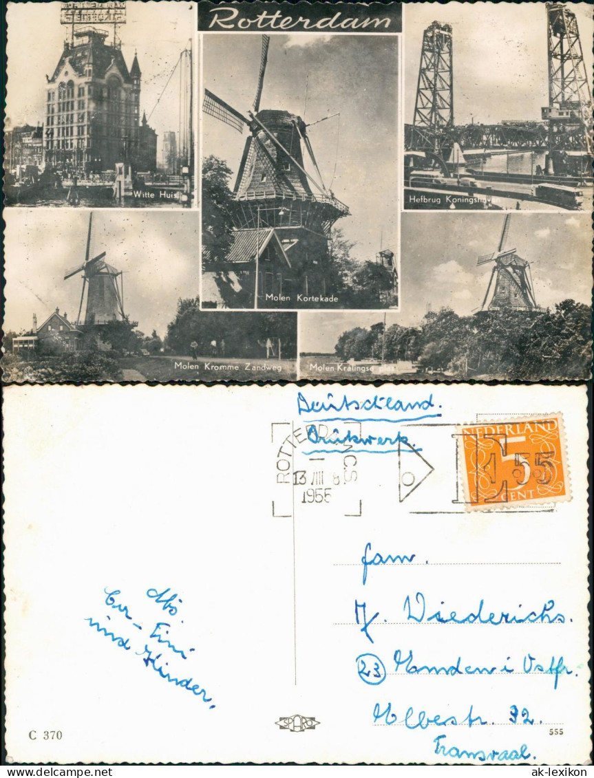 Postkaart Rotterdam Rotterdam Windmühlen, Witte Huis 1955 - Rotterdam