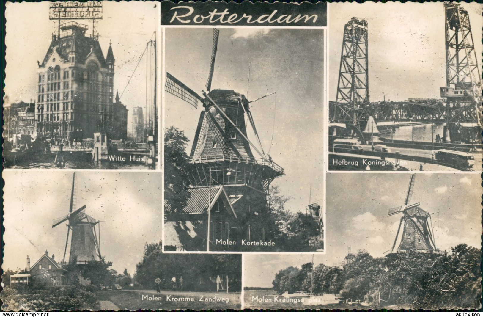 Postkaart Rotterdam Rotterdam Windmühlen, Witte Huis 1955 - Rotterdam