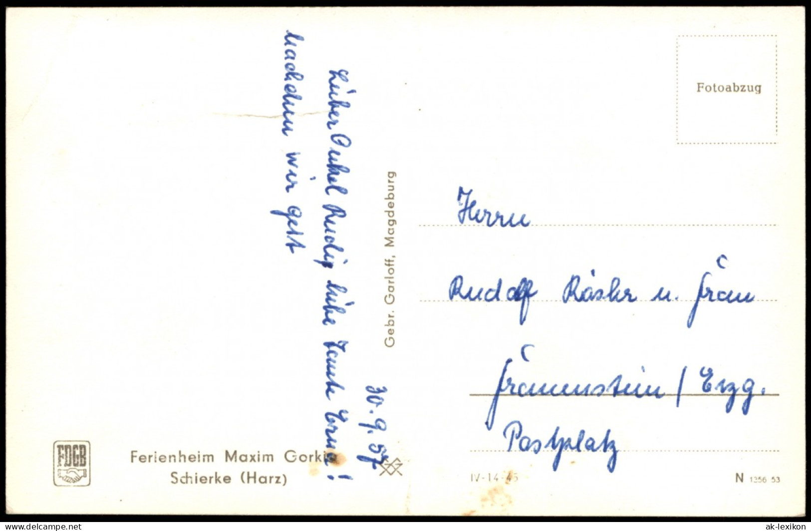 Ansichtskarte Schierke Ferienheim Maxim Gorki 1953 - Altri & Non Classificati