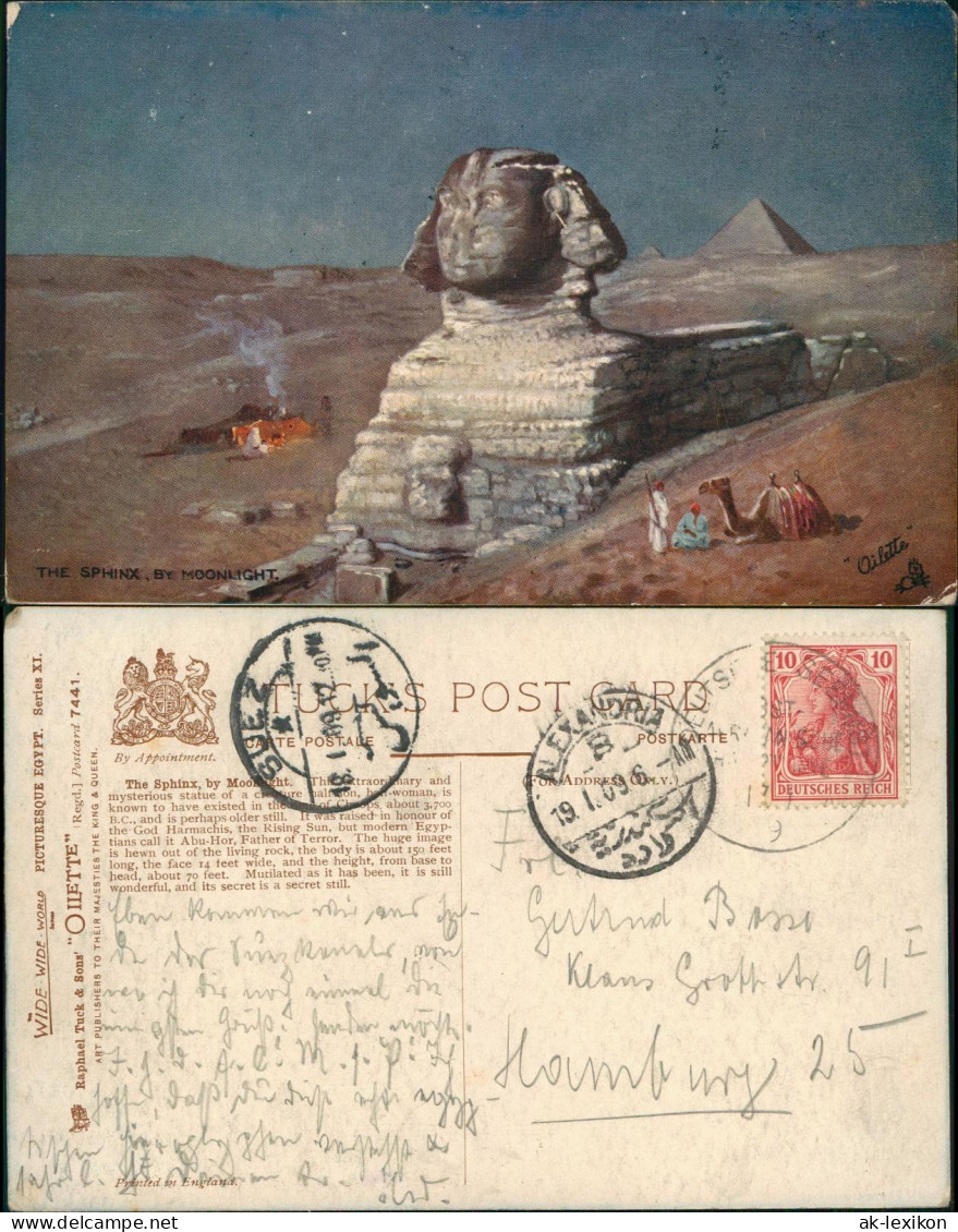 Giseh Gizeh الجيزة Sphinx, Nachtlager  1909 Germania Marke Stempel Alexandria - Other & Unclassified