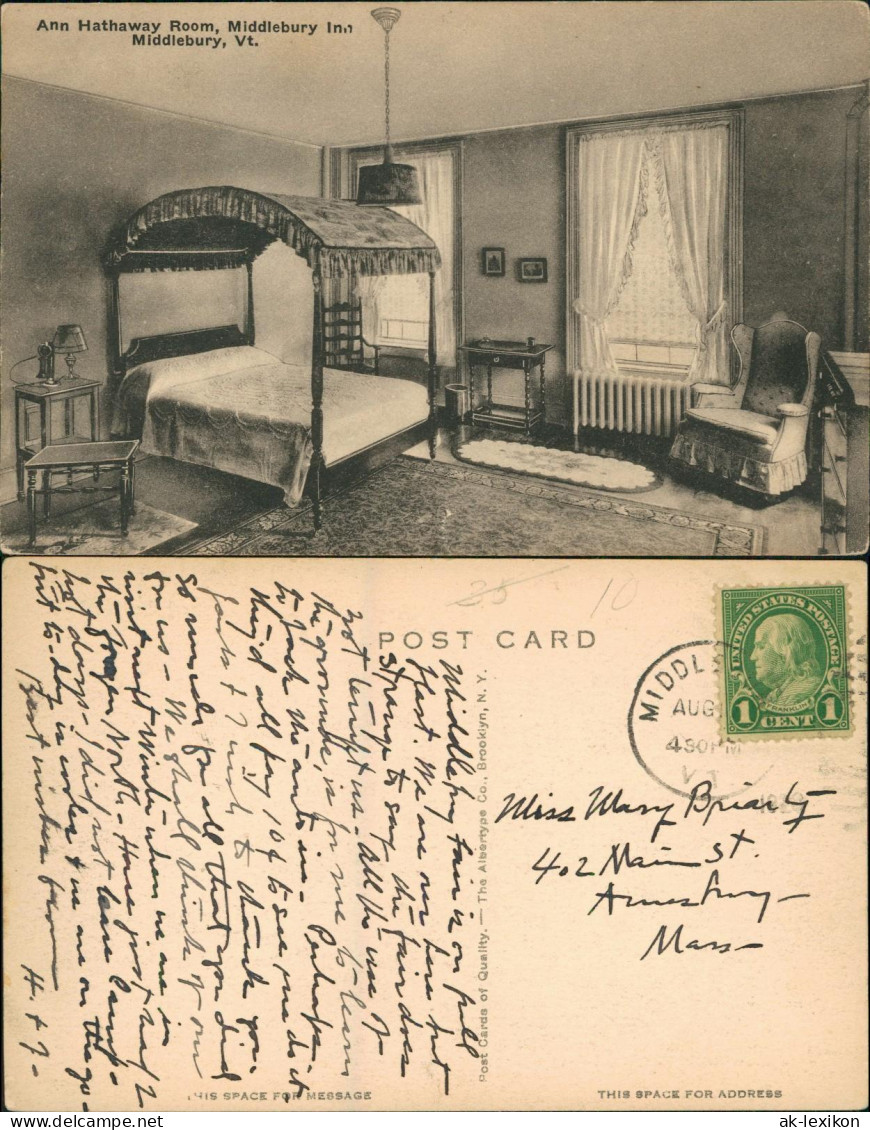 Postcard Middlebury Vermont Ann Hathaway Room - USA 1923 - Andere & Zonder Classificatie