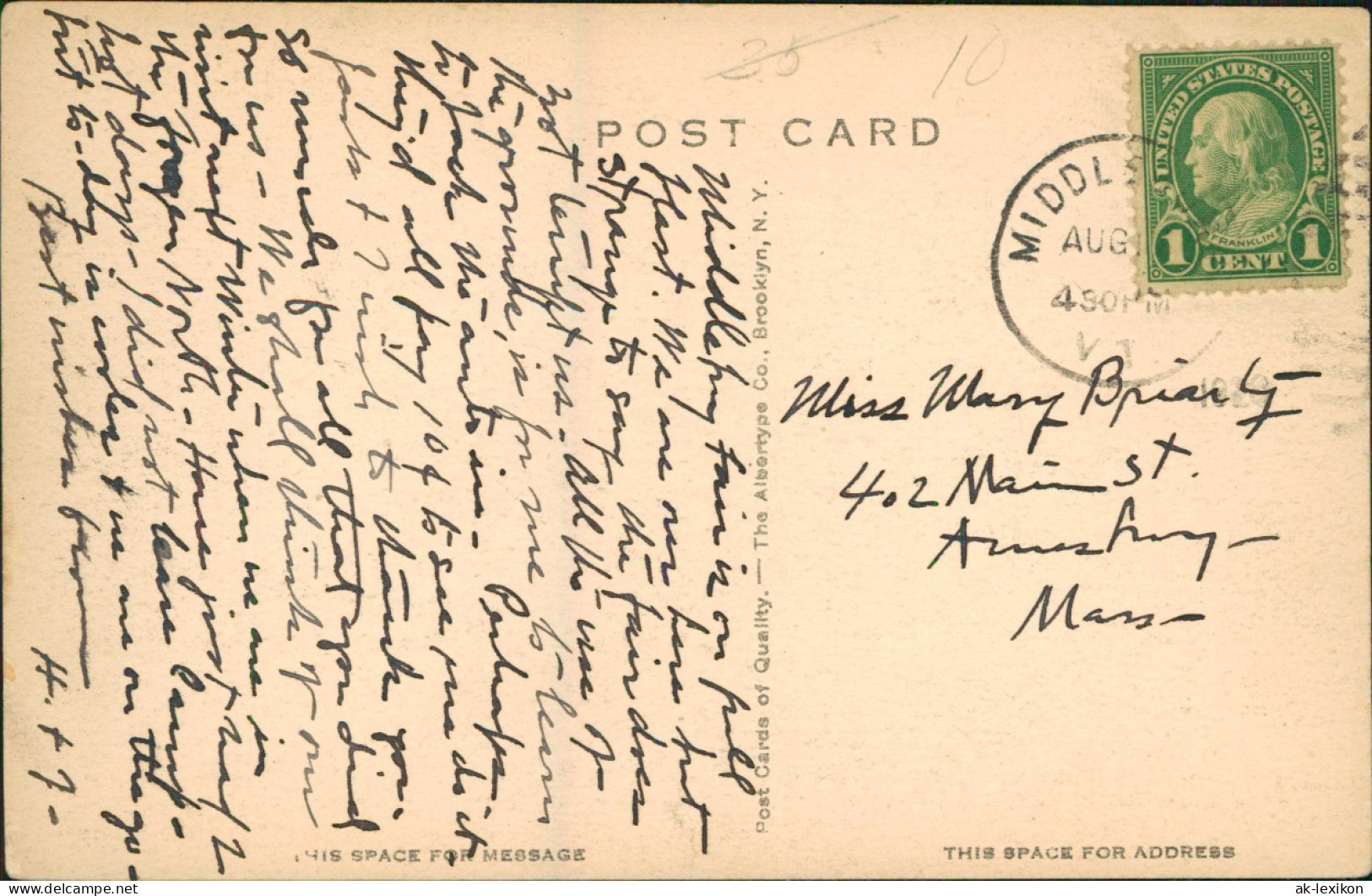 Postcard Middlebury Vermont Ann Hathaway Room - USA 1923 - Other & Unclassified