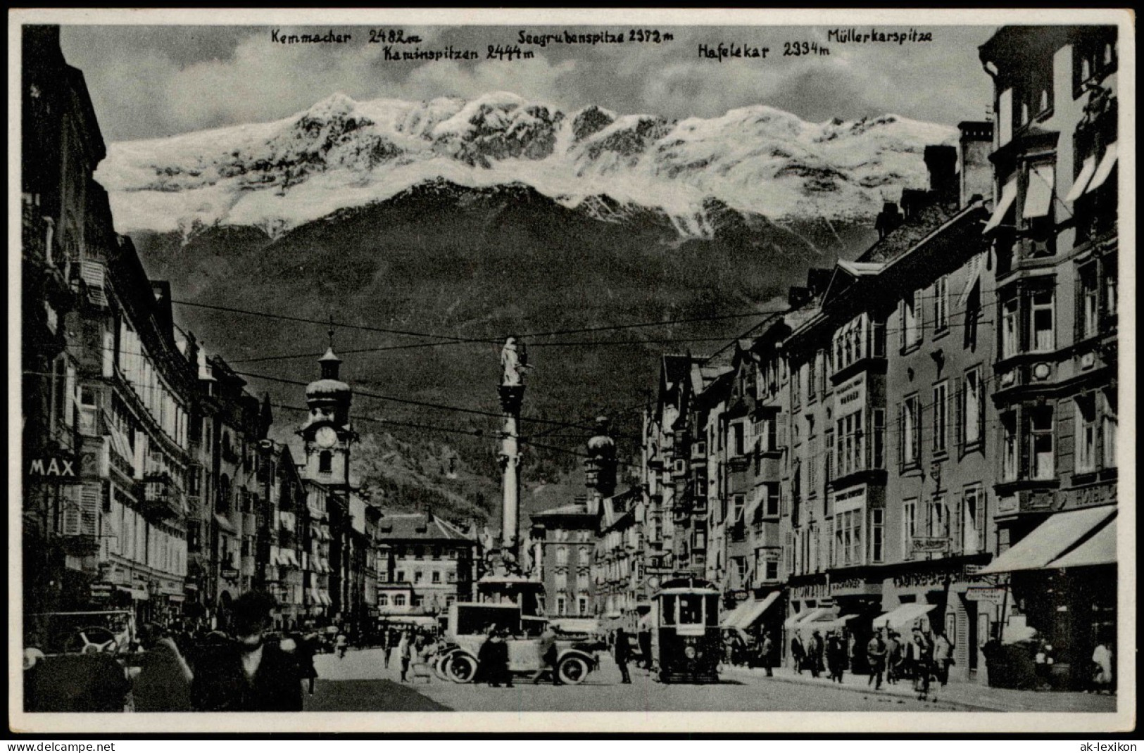 Ansichtskarte Innsbruck Maria Theresienstraße, Belebt - Straßenbahn 1935 - Innsbruck