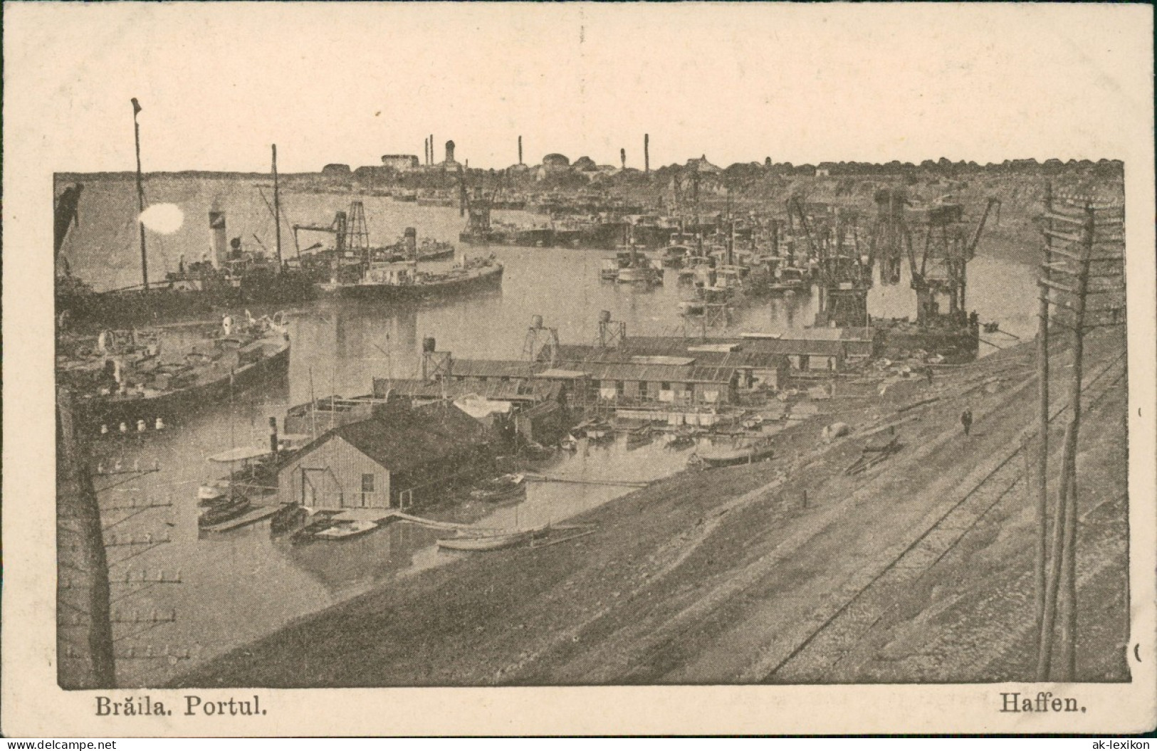 Postcard Braila Brăila Hafen, Kräne - Dampfer Steamer 1918 - Romania