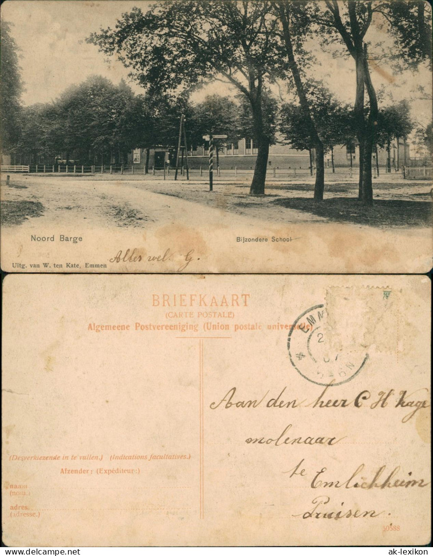 Postkaart Noordbarge B. Emmen Bijzondere School, Straßenpartie 1907 - Other & Unclassified