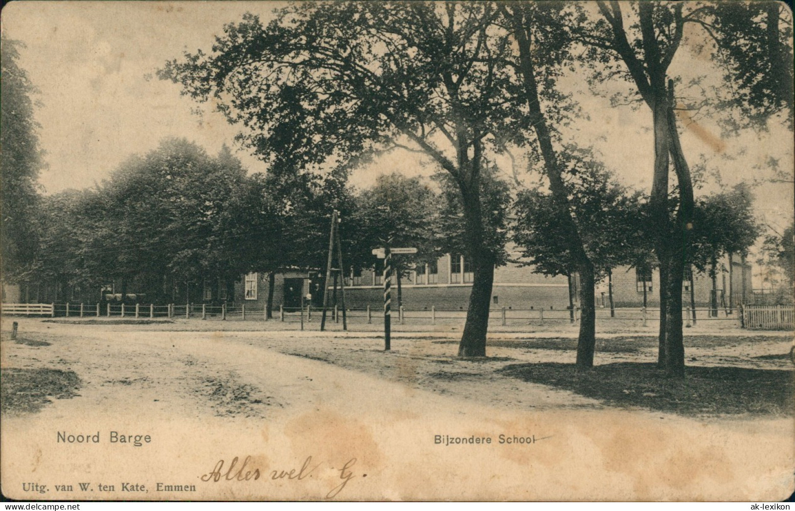 Postkaart Noordbarge B. Emmen Bijzondere School, Straßenpartie 1907 - Other & Unclassified