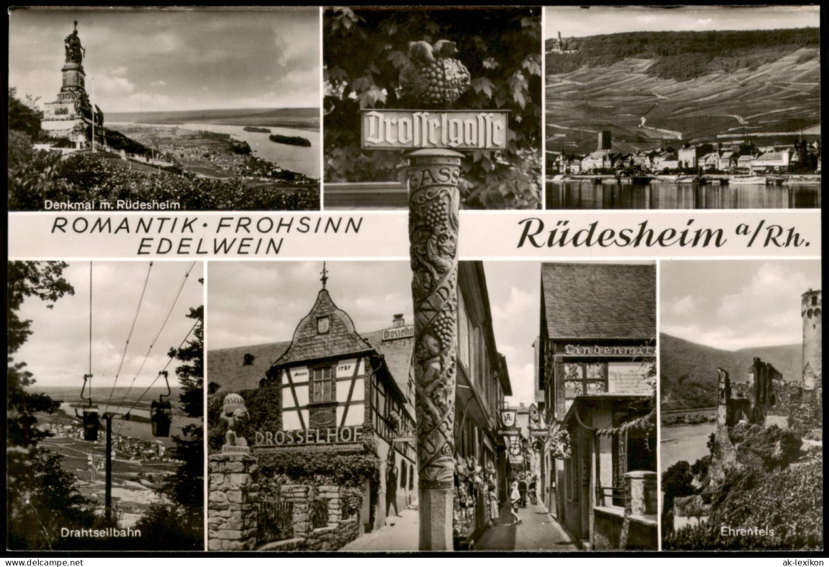 Rüdesheim (Rhein) Mehrbild-AK Ort Der ROMANTIK FROHSINN EDELWEIN 1960 - Rüdesheim A. Rh.