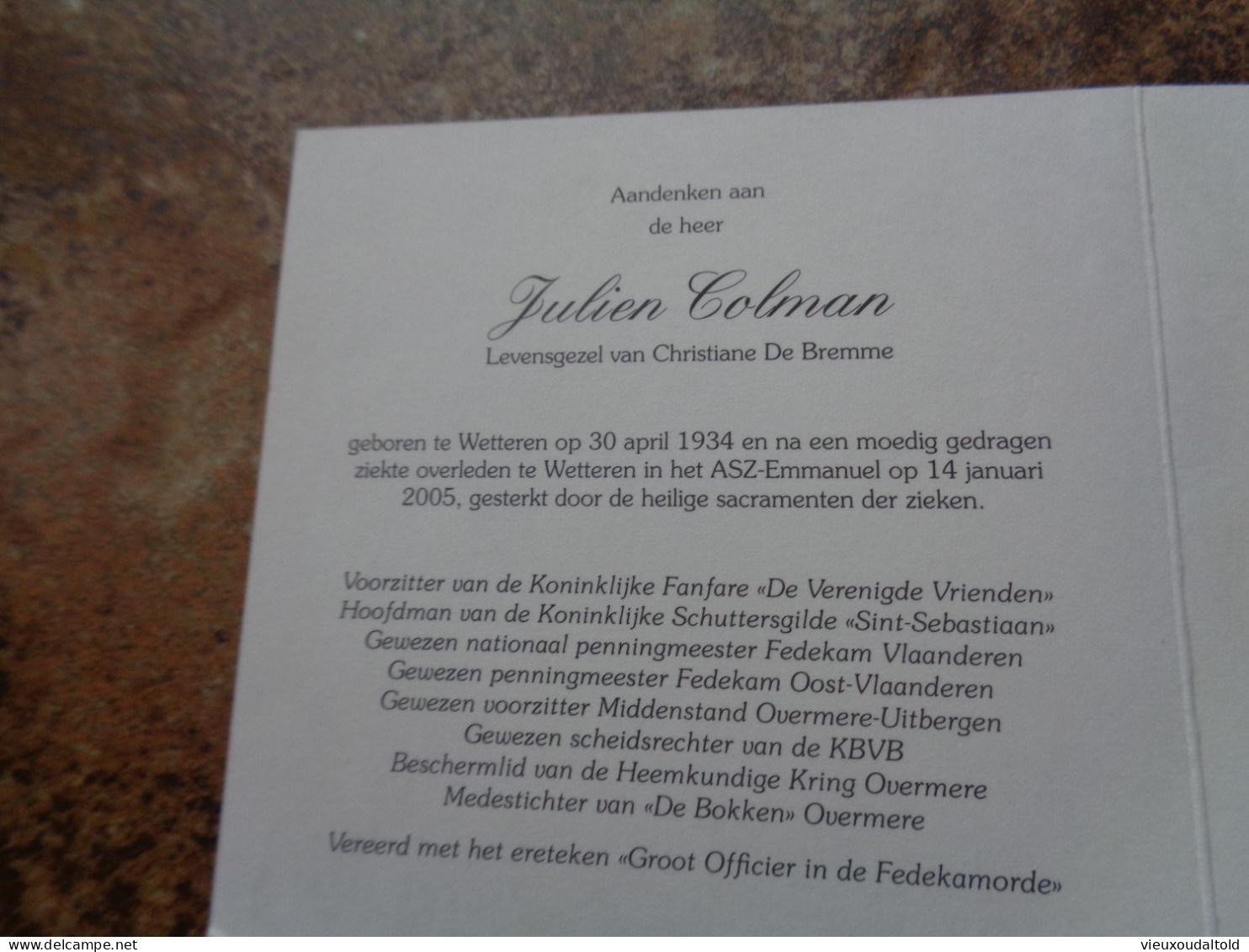 Doodsprentje/Bidprentje  Julien Colman   Wetteren 1934-2005 - Godsdienst & Esoterisme