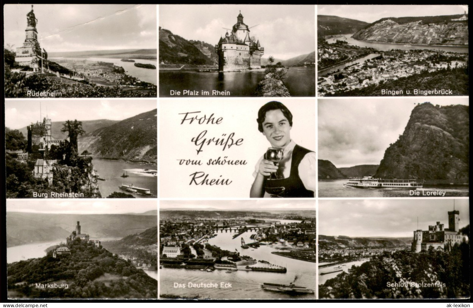 Ansichtskarte  Rhein (Fluss) Mehrbildkarte Mit 9 Ansichten 1960 - Ohne Zuordnung