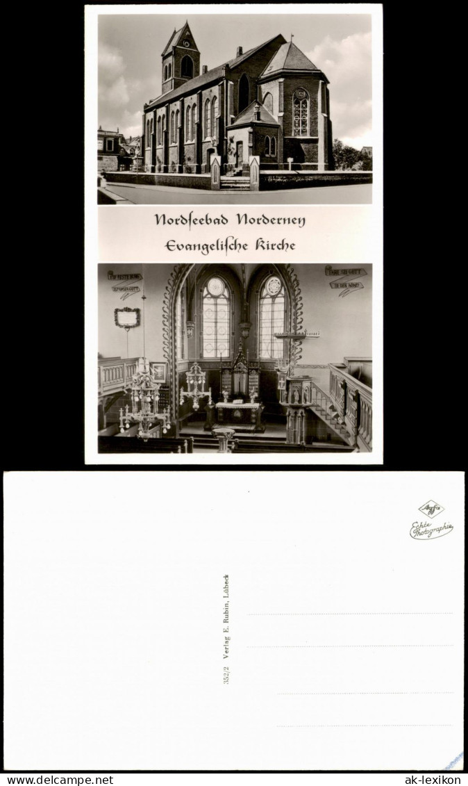 Ansichtskarte Norderney 2 Bild Ev. Kirche, Altar 1956 - Norderney