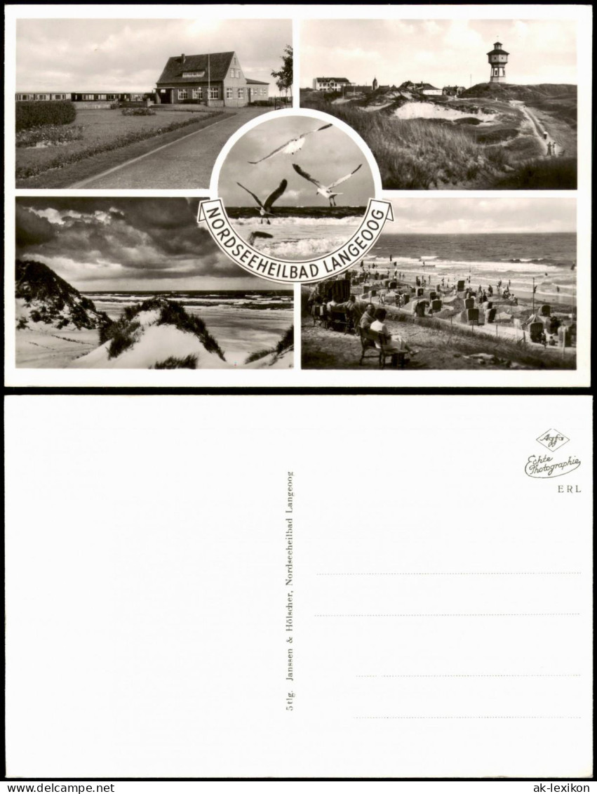 Ansichtskarte Langeoog Möwen, Turm, Strand, Haus 1962 - Langeoog