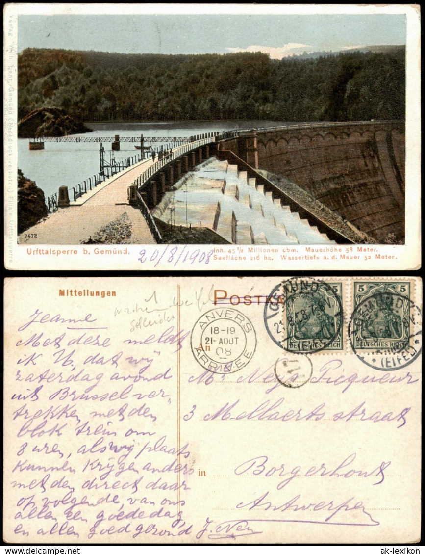 Ansichtskarte Schleiden-Gemünd Urfttalsperre, Staumauer 1908 - Schleiden