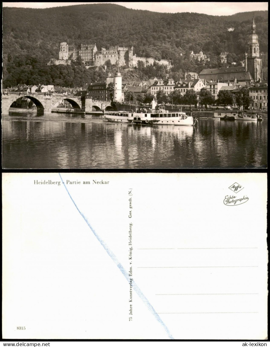 Ansichtskarte Heidelberg Partie Am Neckar Mit Kleinem Fahrgastschiff 1960 - Heidelberg