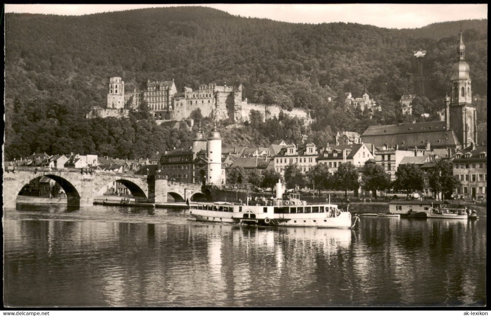 Ansichtskarte Heidelberg Partie Am Neckar Mit Kleinem Fahrgastschiff 1960 - Heidelberg