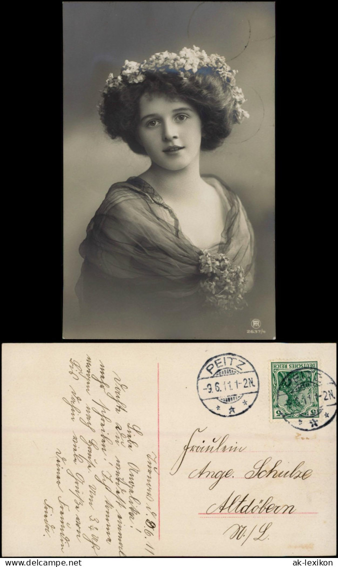 Menschen  Schöne Frau Blumenkranz Fotokunst 1911  Gel. Stempel Peitz - Personen