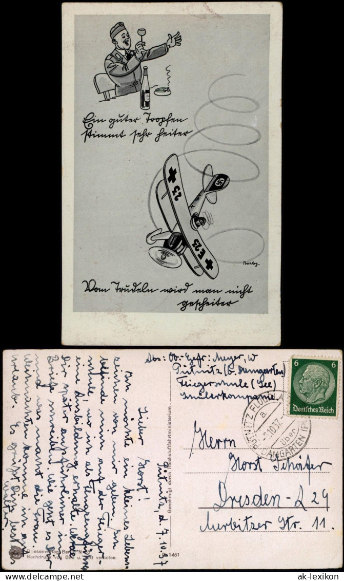 Militär/Propaganda - Soldatenleben Flugzeug Künstlerkarte 1937  Stempel Putnitz Flugplatz über Damgarten - Other & Unclassified