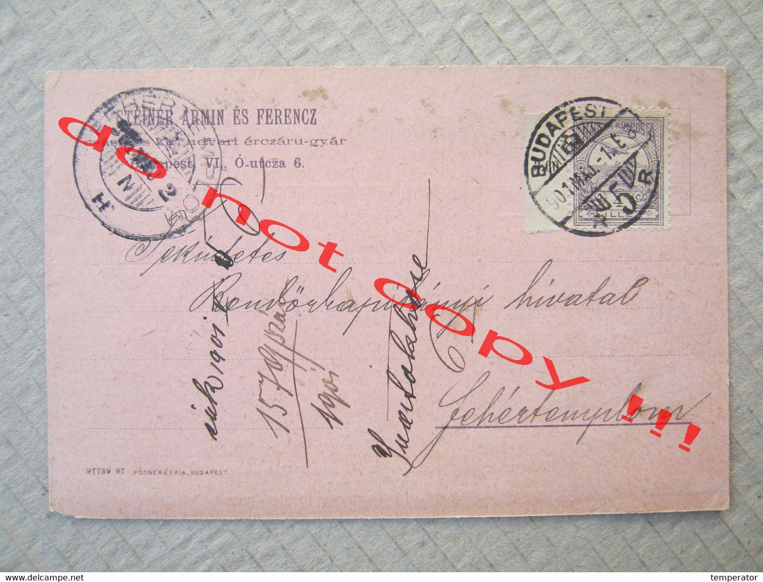 STEINER ÁRMIN ÉS FERENCZ, Budapest ( 1901 ) From Budapest To Fehertemplom ( Bela Crkva ) - Postal Stationery