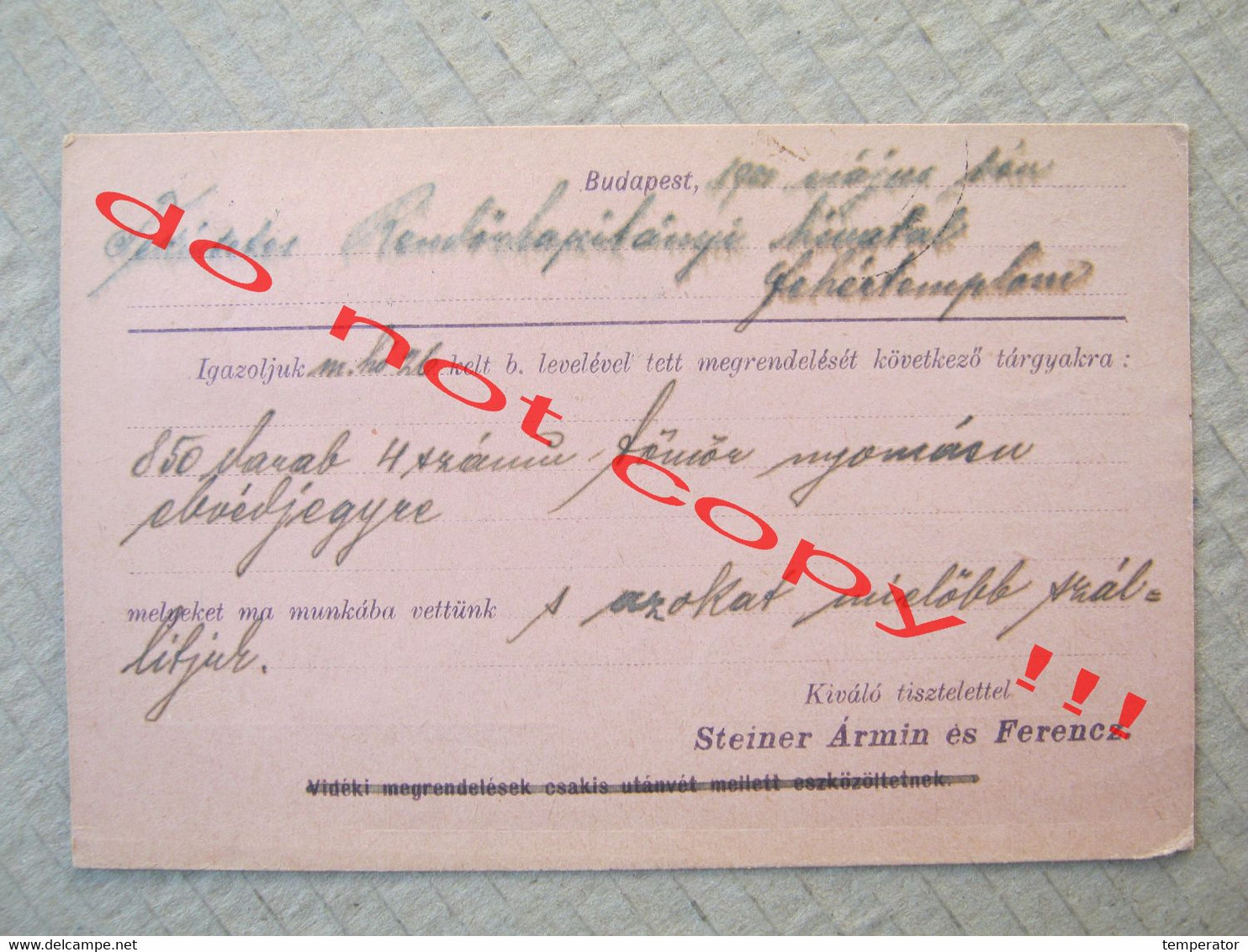 STEINER ÁRMIN ÉS FERENCZ, Budapest ( 1901 ) From Budapest To Fehertemplom ( Bela Crkva ) - Postal Stationery